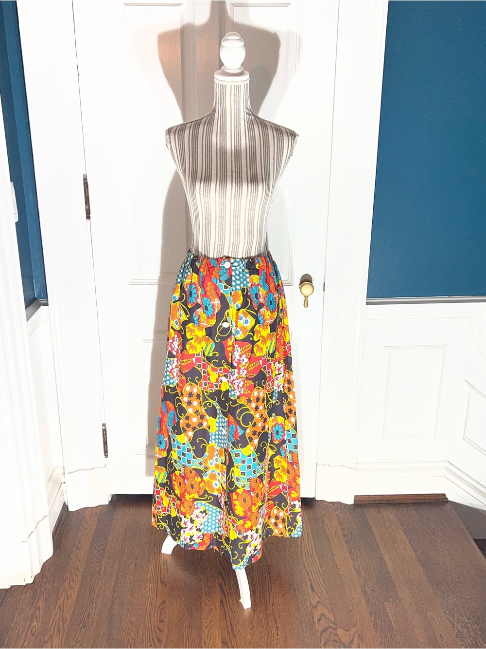 Vibrant handmade boho festival skirt hippie colorful 70s women’s long s458